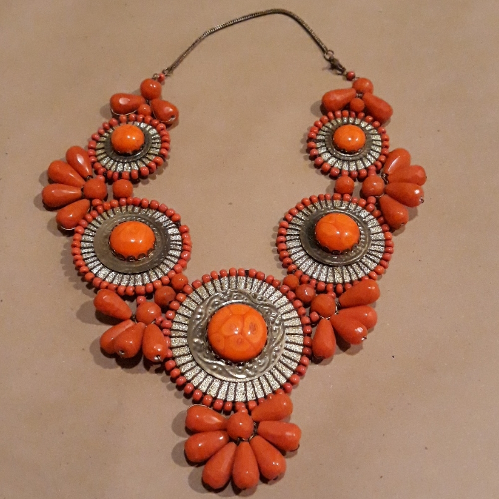 Beaded Bib Coral necklace